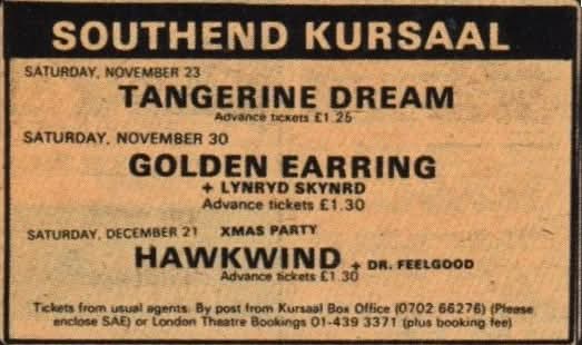 1974 UK magazine Golden Earring show ad November 30 1974 Southend  - Kursaal